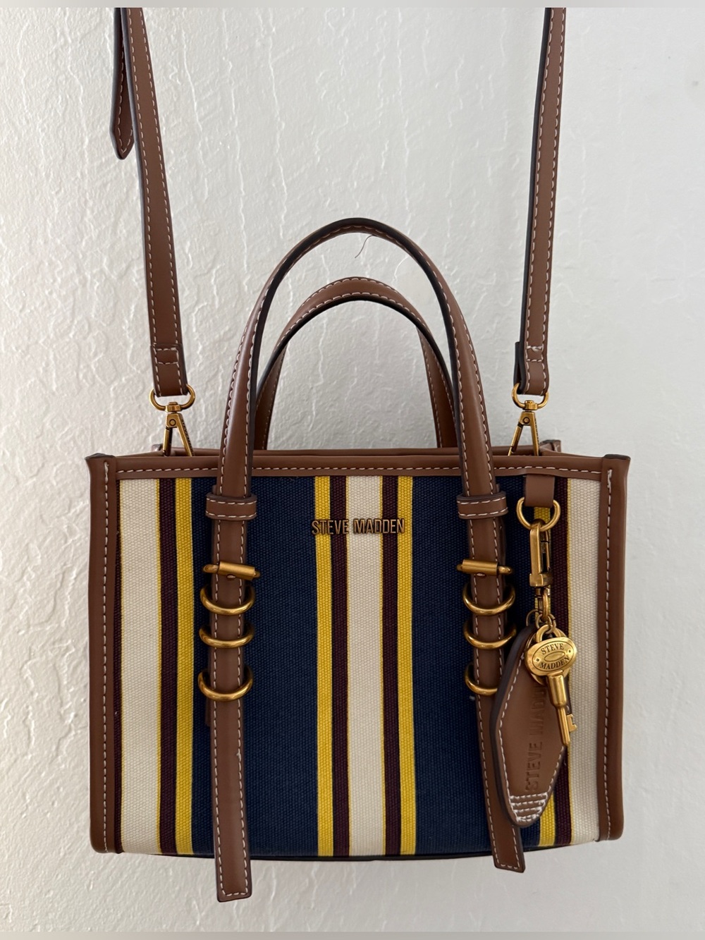 Steve Madden Navy, Cream & Brown Striped Satchel